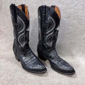 Johnny Caiman Leather Western Boots Men 8.5 Black Exotic Mexico